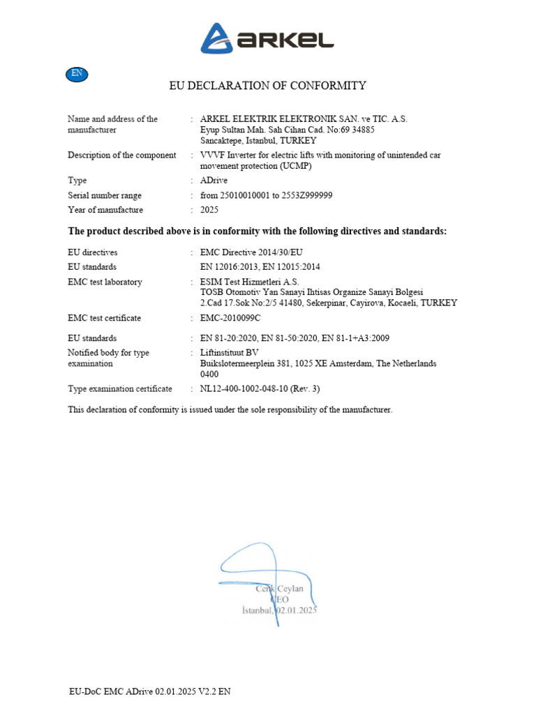 EU Declaration of Conformity for ADrive | PDF | European Economic Area ...