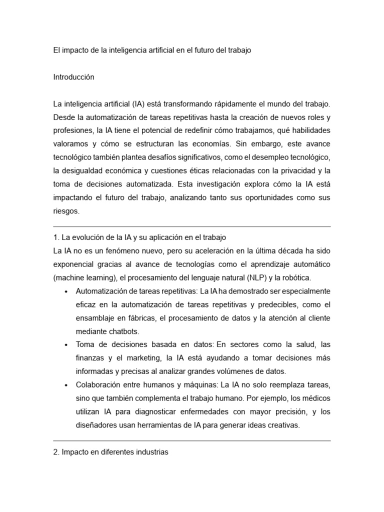 IA y su impacto en el futuro laboral | PDF | Inteligencia artificial ...