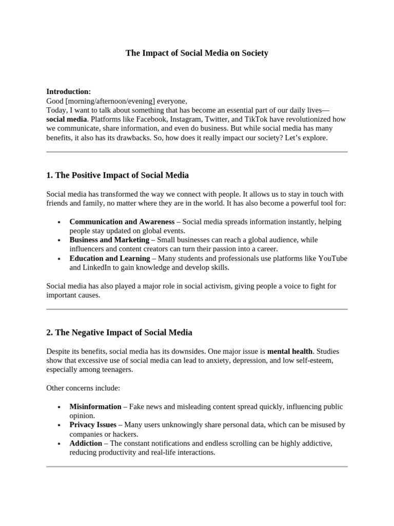 Social Media's Impact on Society | PDF | Popular Culture & Media ...