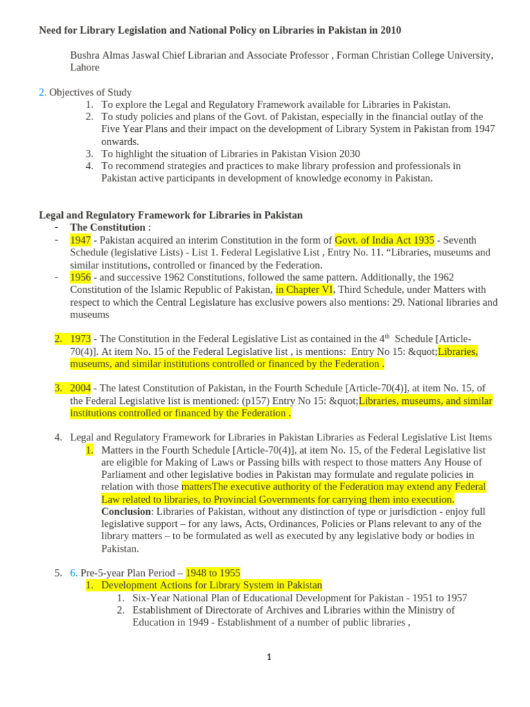 Need For Library Legislation and National Policy On Libraries in ...