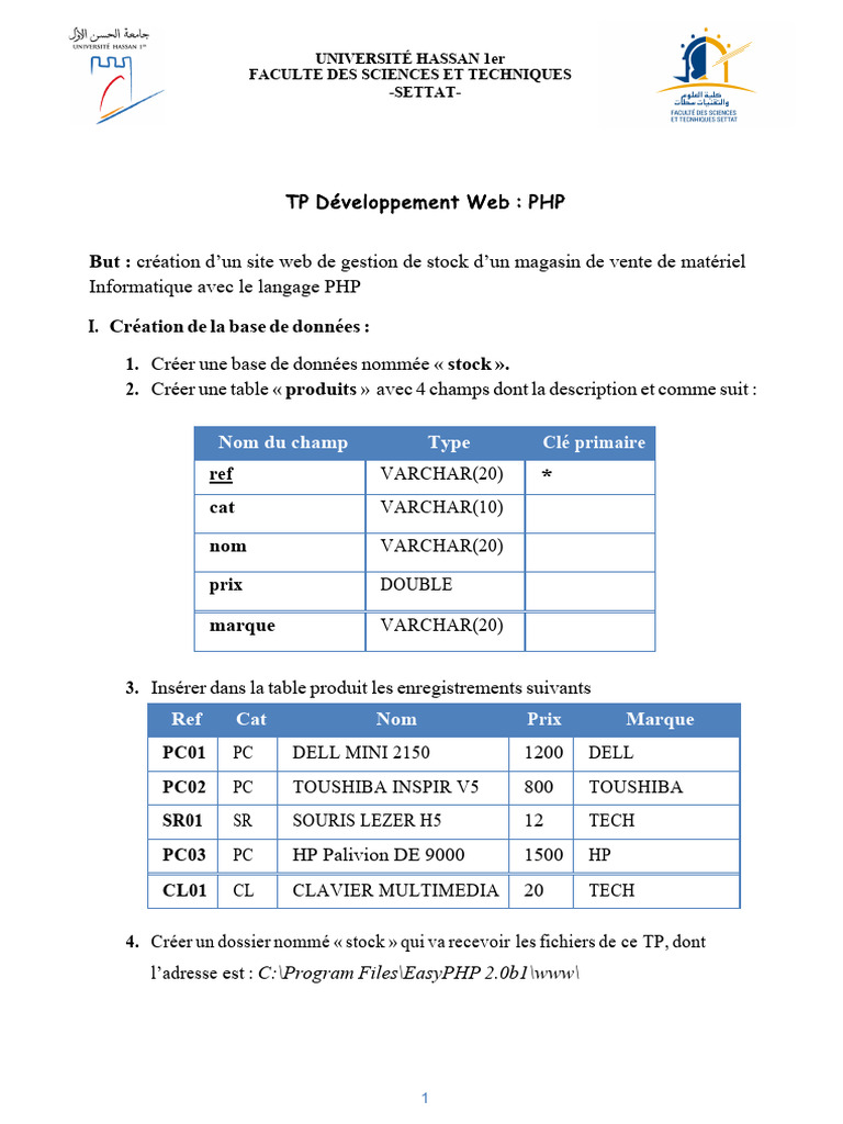 TP PHP : Gestion de stock en ligne | PDF | Internet | Internet et Web