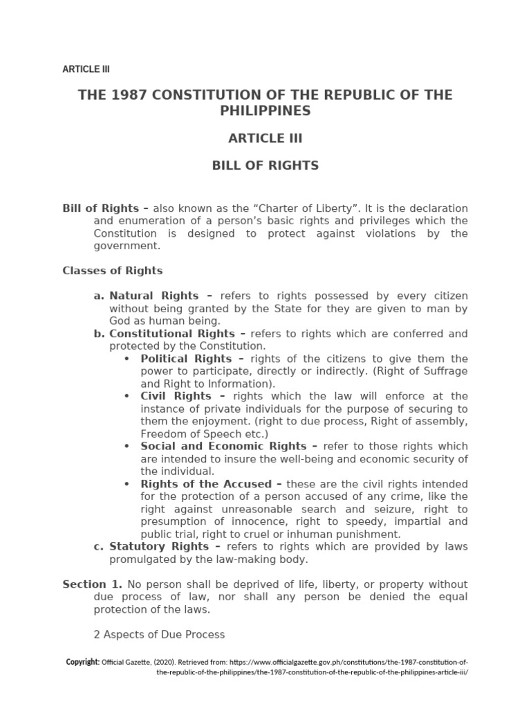 1987 Philippine Constitution: Bill of Rights | PDF | Search Warrant ...