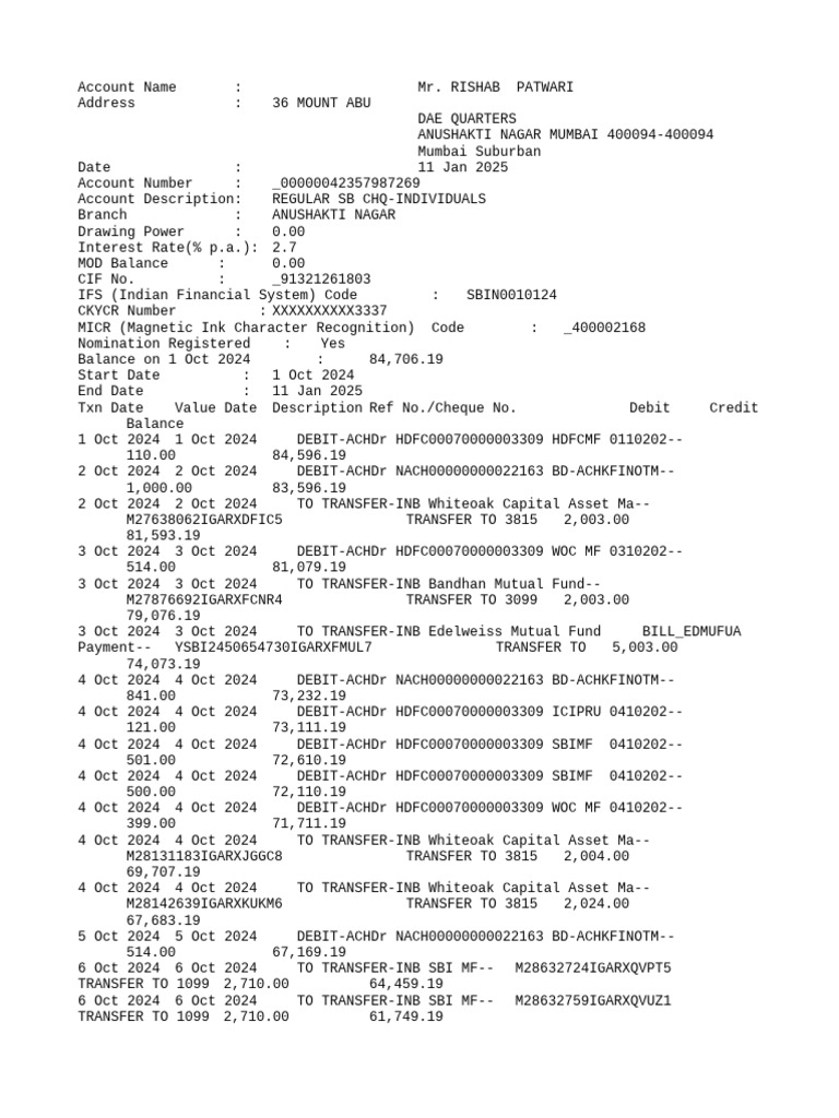 HDFC Account Statement Summary | PDF | Institutional Investors | Investing