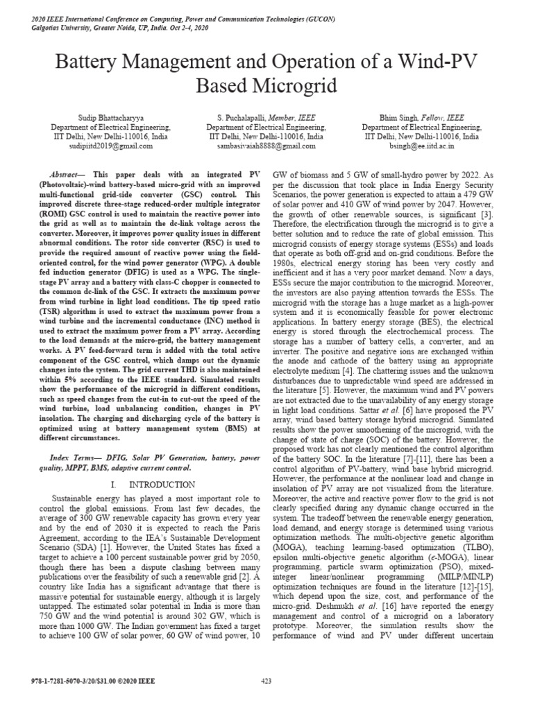 Wind-PV Battery Microgrid Management | PDF | Photovoltaics | Electric Power