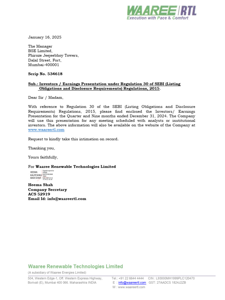 Waaree Renewable Technologies Limited: Xecution With Ace Omfort | PDF ...