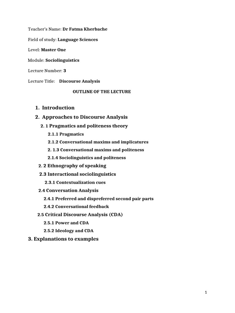 Discourse Analysis In Sociolinguistics Pdf Discourse Sociolinguistics