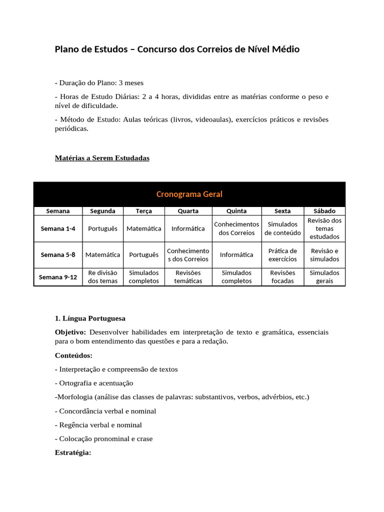 Plano de Estudos para Concurso dos Correios | PDF | Microsoft Office ...