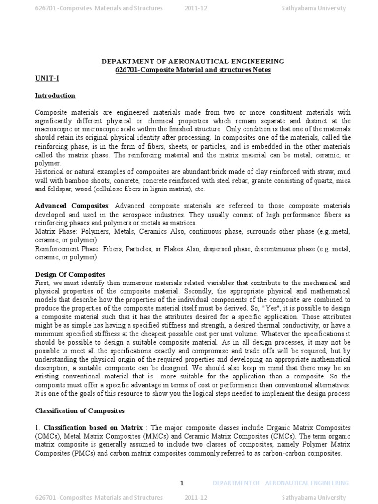 UNIT 1 Notes | PDF | Composite Material | Fiberglass