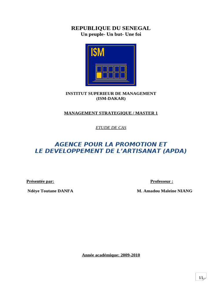 Analyse stratégique de l'APDA Sénégal | PDF
