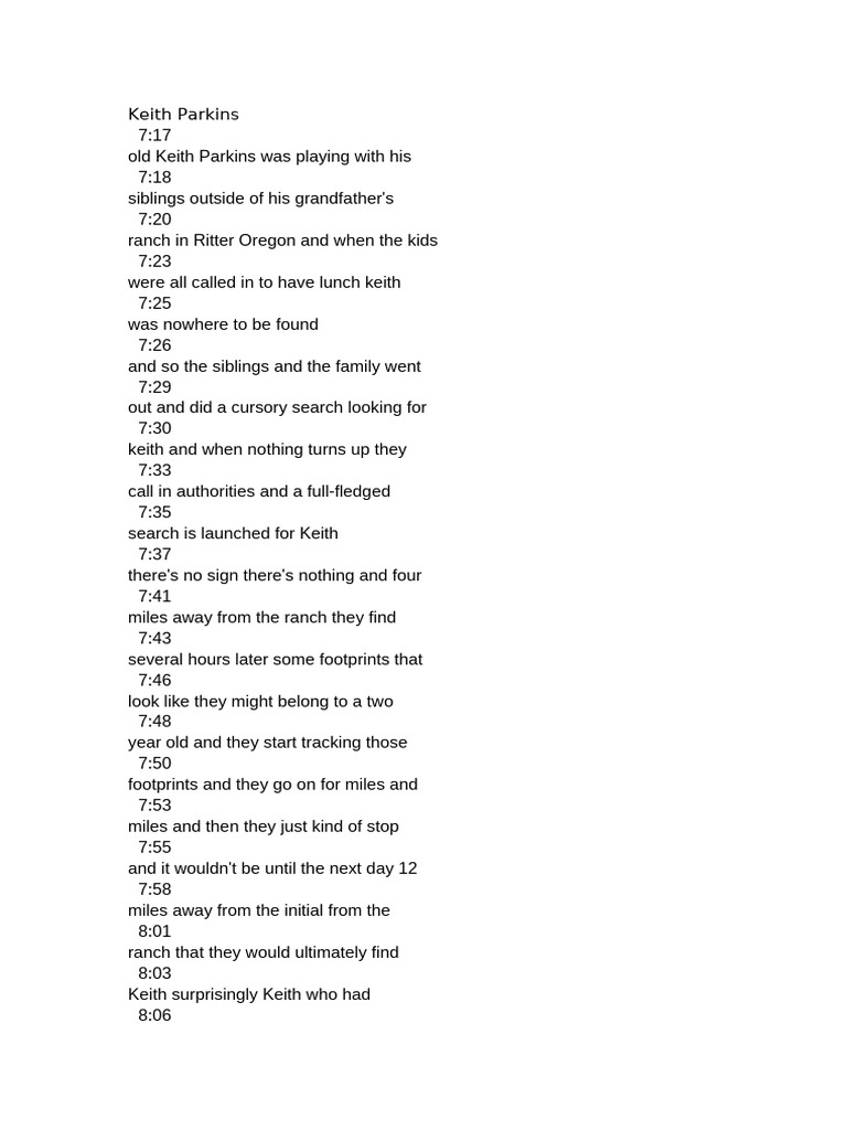 Mysterious Survival Of 2 Year Old Keith Pdf