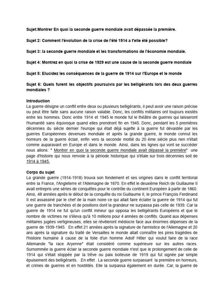 La Seconde Guerre : un conflit sans précédent | PDF | Seconde Guerre ...