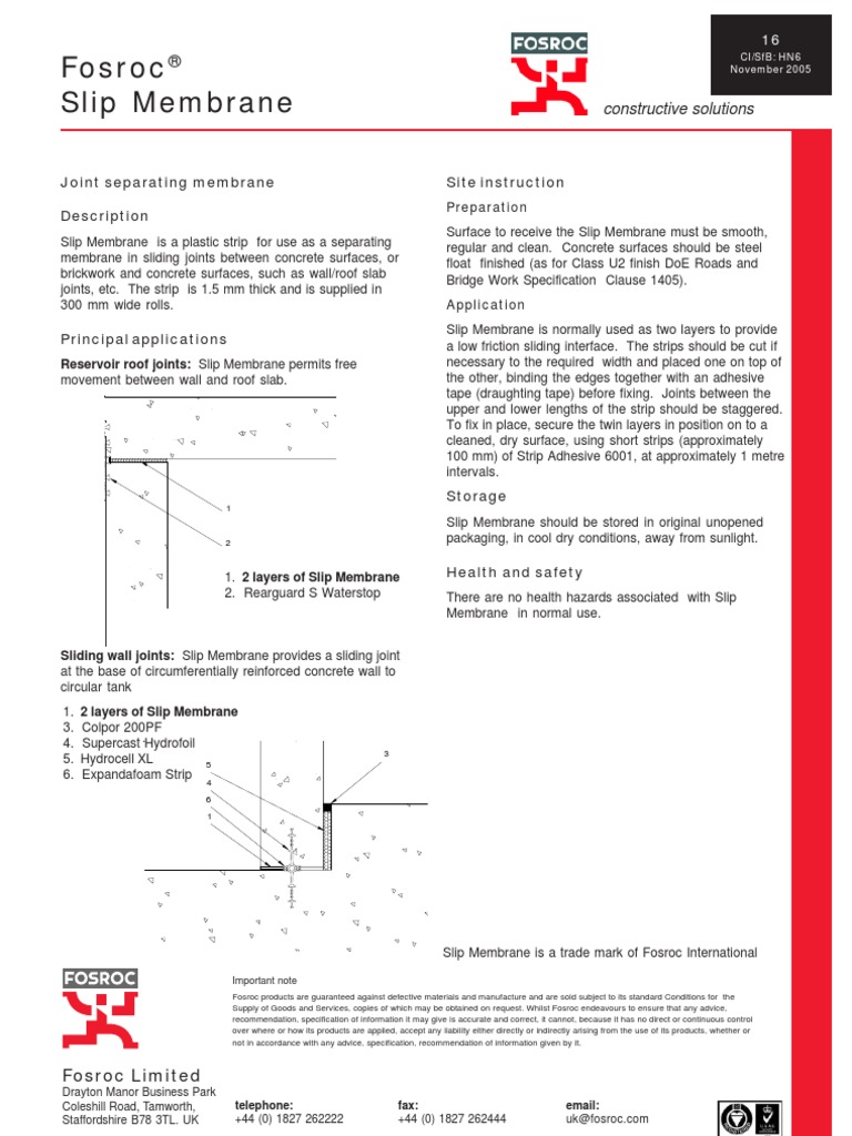 FOSROC Slip Membrane Specification (Technical Standard) Concrete