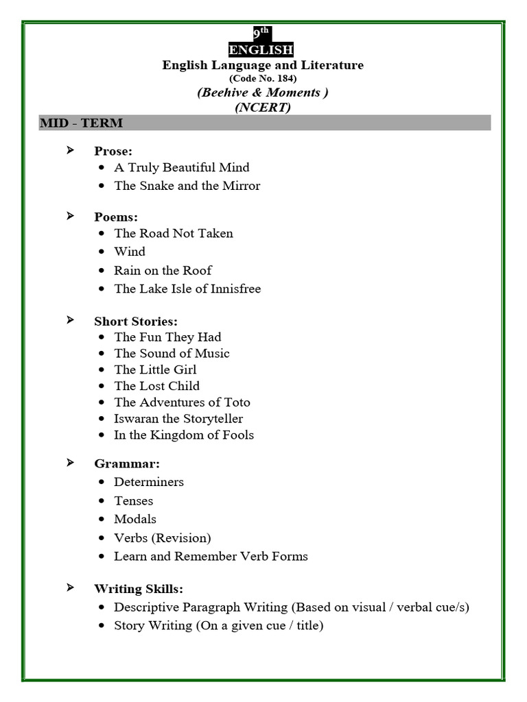 Class 9th Syllabus (Mid-Term) 2025-26 | PDF | Linguistics