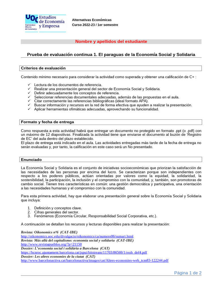 Introducción a la Economía Social y Solidaria | PDF | Economía social ...