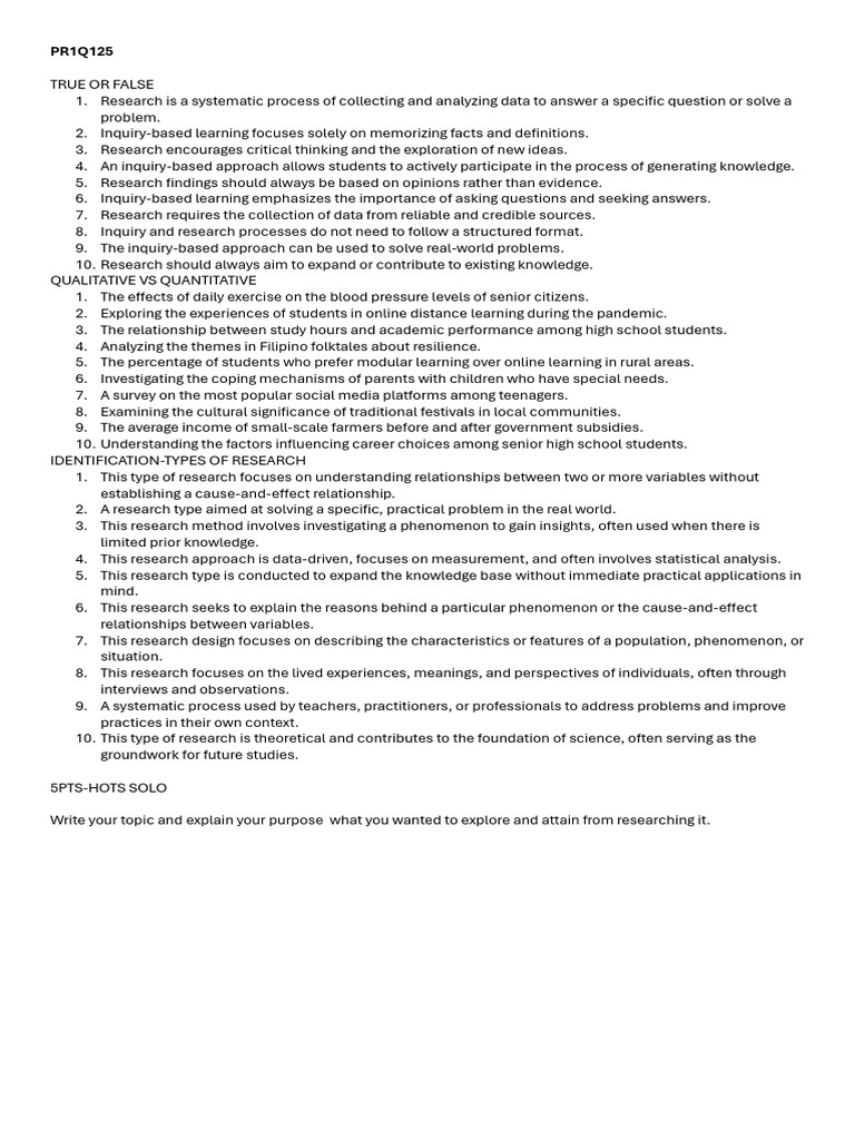 PR1Q125 | PDF | Inquiry Based Learning | Knowledge