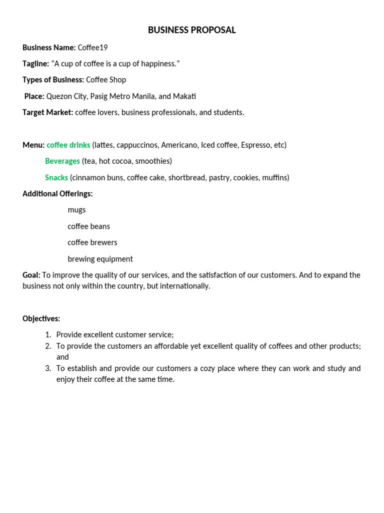 Business Proposal | PDF | Coffee | Drink