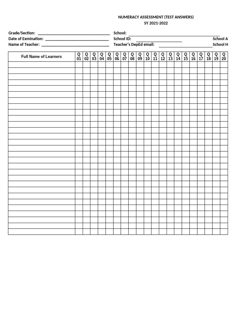 Grade 1 Numeracy Test Answers | PDF