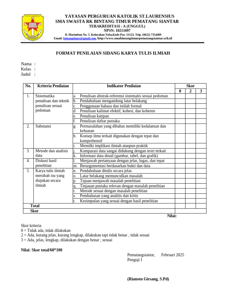Format Penilaian Sidang Kti 2025 | PDF