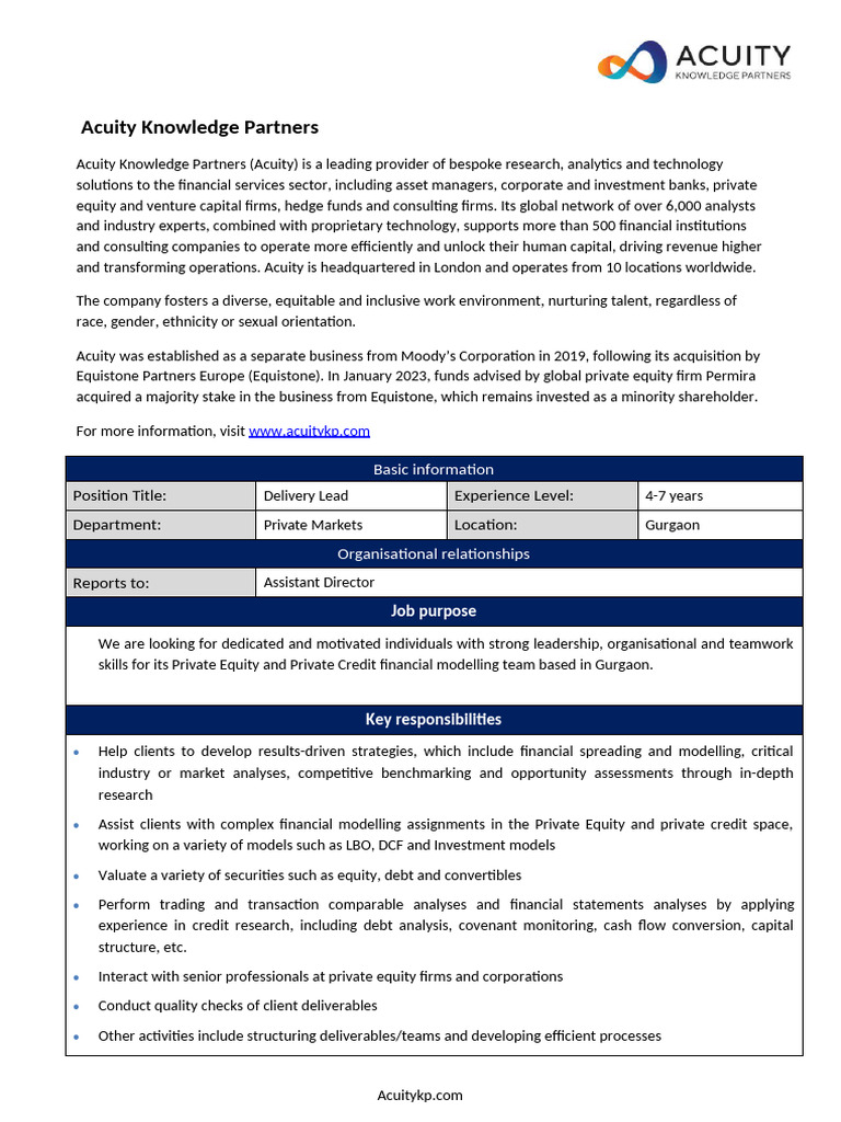 Acuity Knowledge Partners Overview | PDF | Private Equity | Financial ...