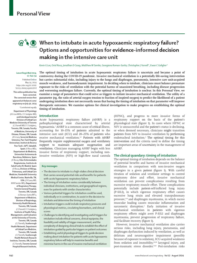 Optimal Intubation Timing in AHRF | PDF | Intensive Care Medicine ...