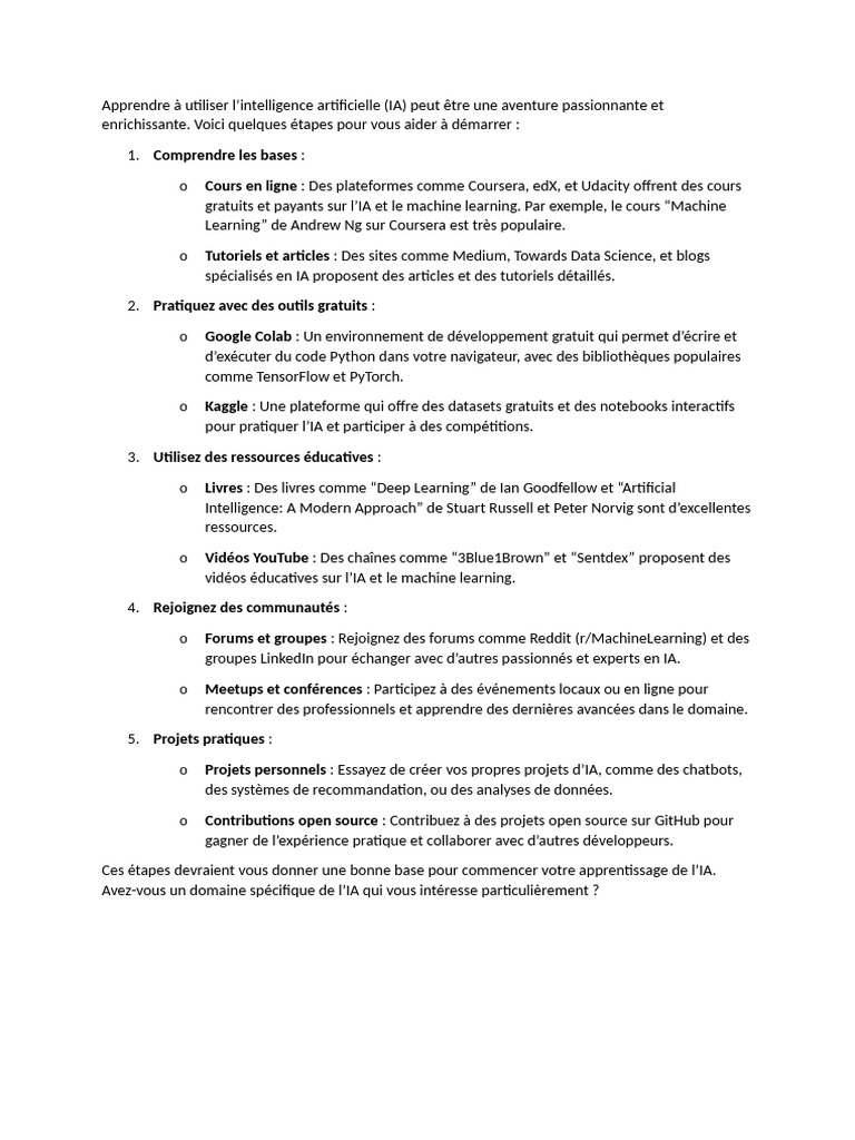 Guide Débutant pour Apprendre l'IA | PDF | Intelligence artificielle ...