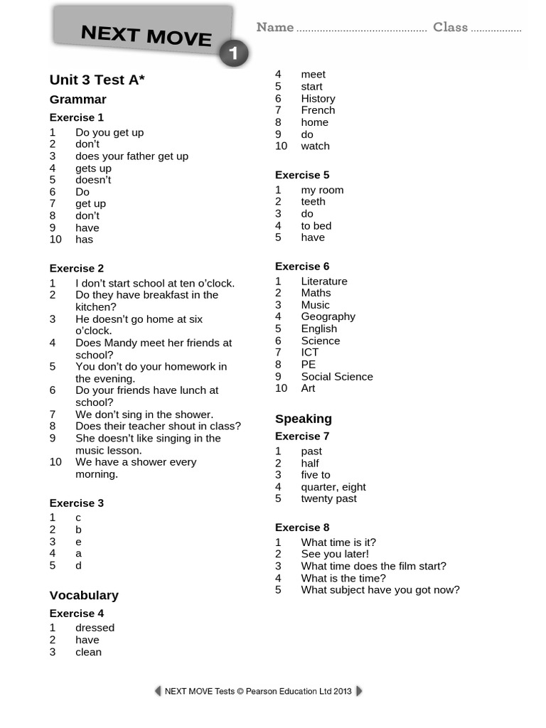 Unit 3 Test Answer Key: Grammar & Vocabulary | PDF