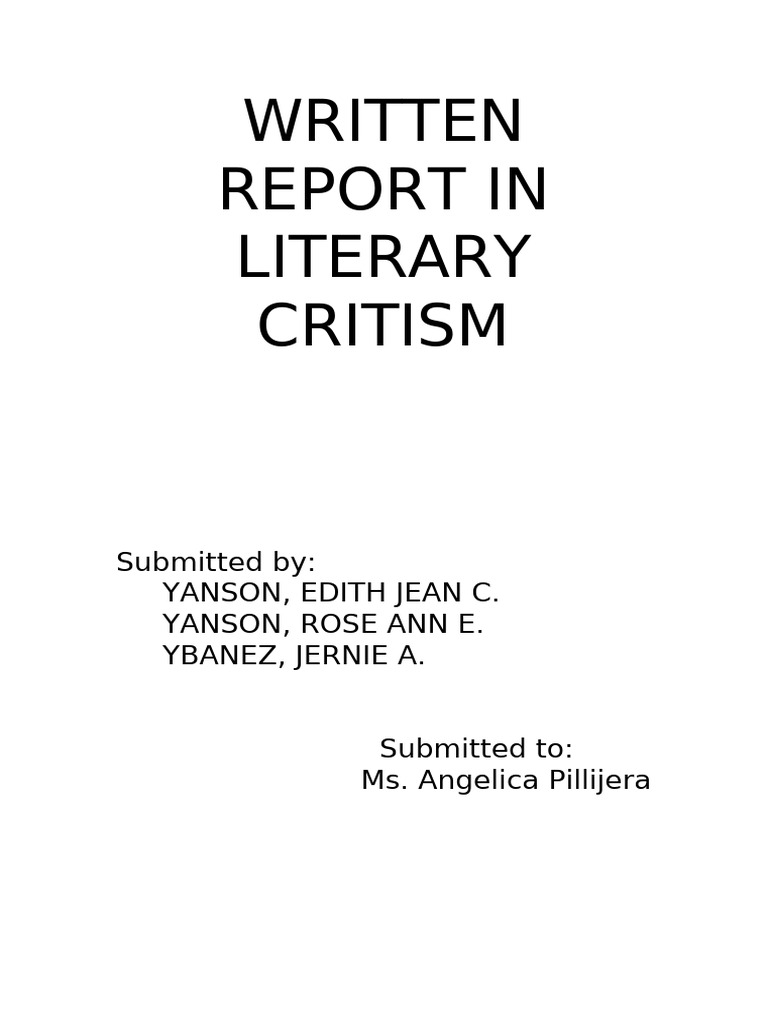 Written Report in Literary Critism | PDF | Psychology | Psychological ...