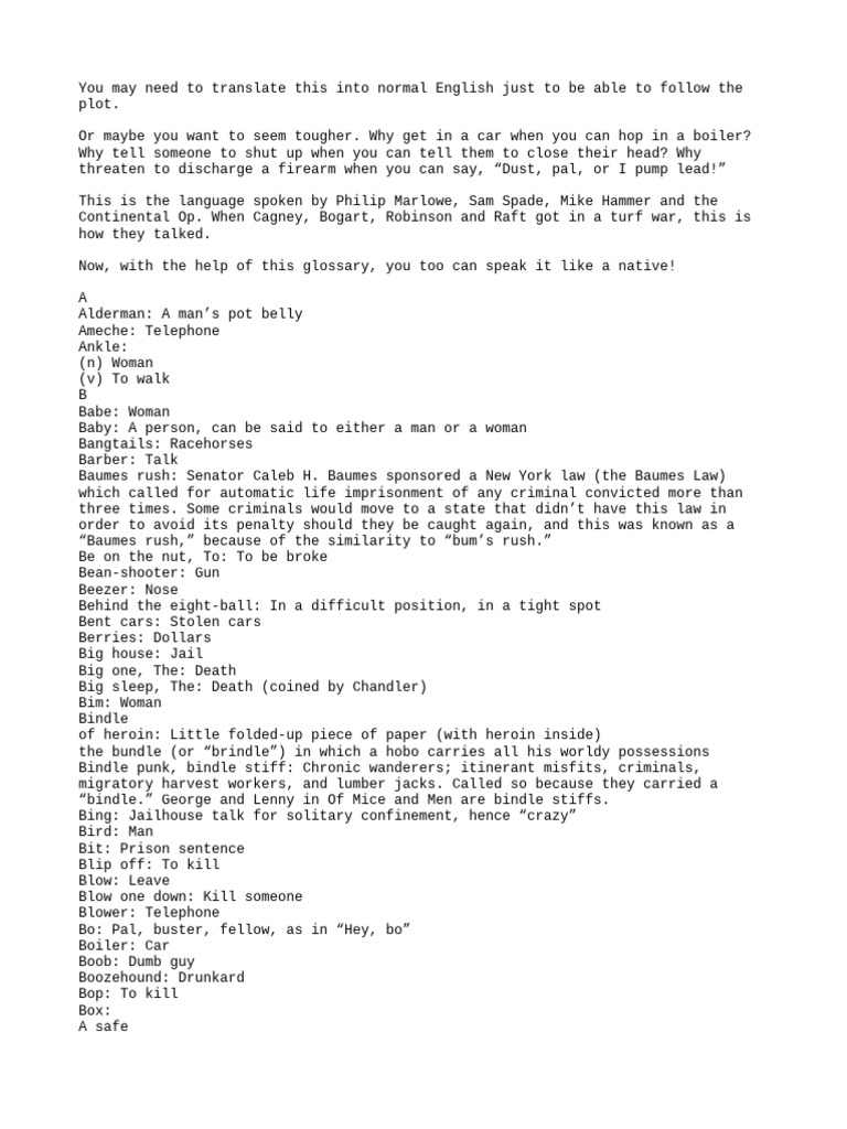 1930s Gangster Slang Glossary | PDF