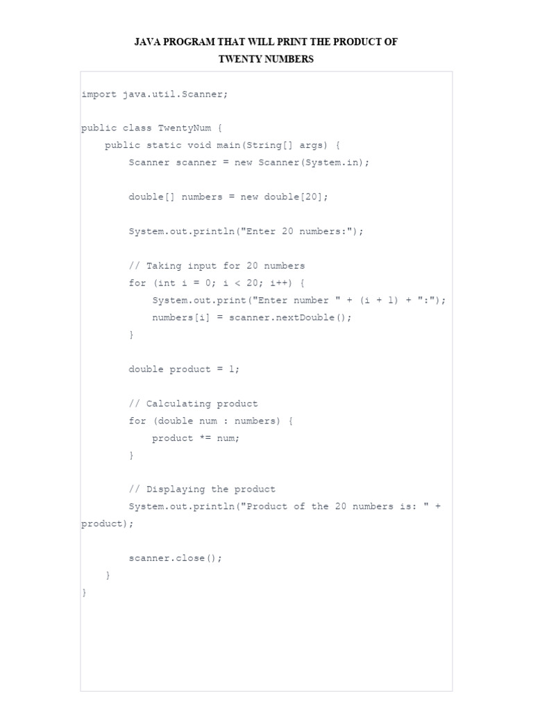 Java Program Print 20 Numbers | PDF | Computing | Systems Architecture image.
