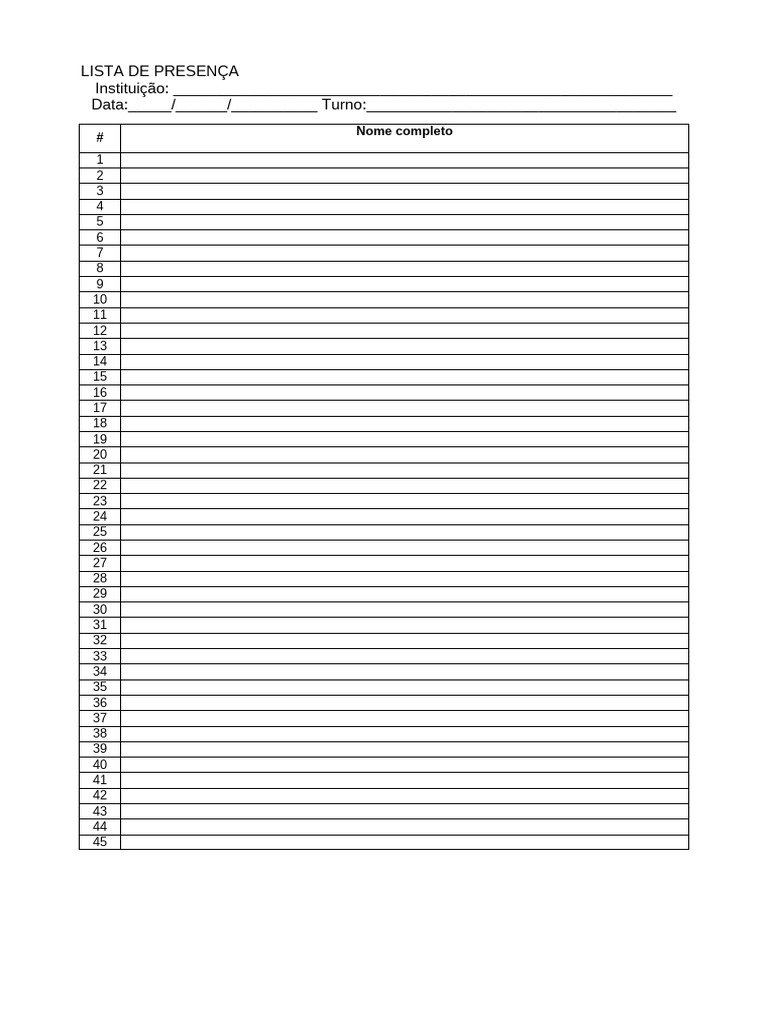 Lista de Presença Escolar em Branco | PDF