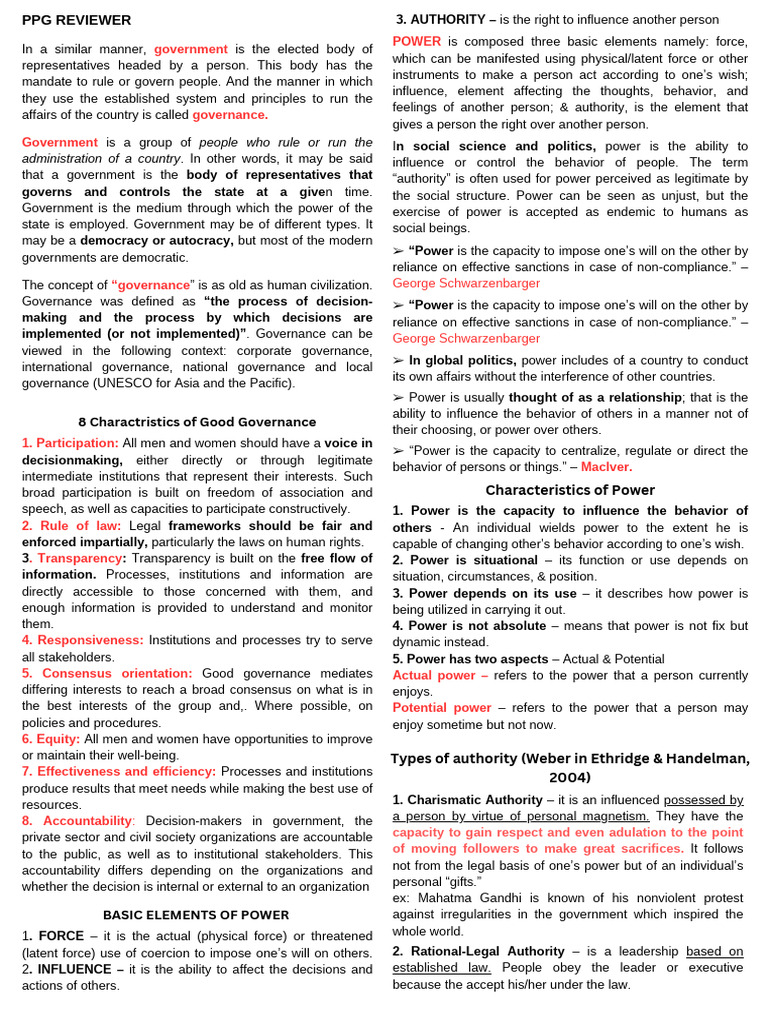 PPG Reviewer | PDF | Power (Social And Political) | State (Polity)