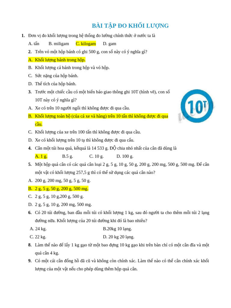 BT Do Khoi Luong | PDF