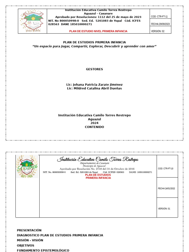 Plan de Estudios Primera Infancia 2024 | PDF | Educación de la primera ...
