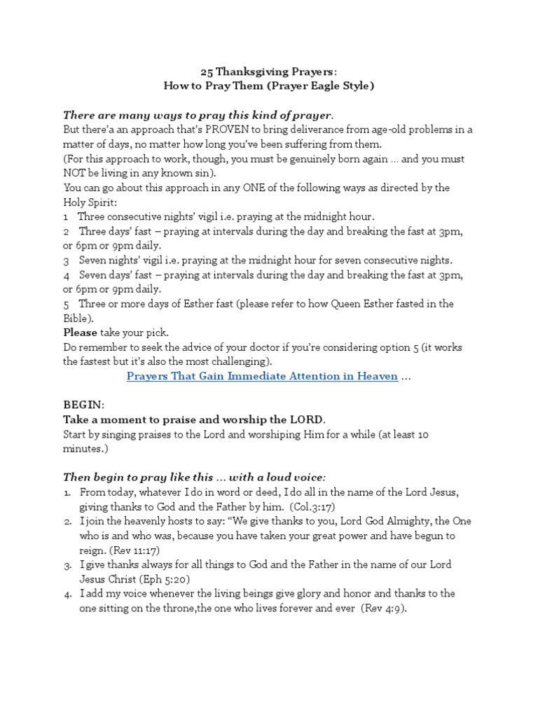 25 Powerful Thanksgiving Prayers | PDF | Fasting | Prayer