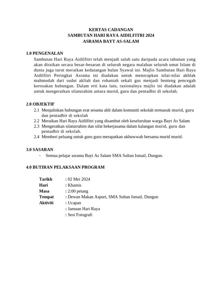 Kertas Cadangan Program Hari Raya 2024 | PDF