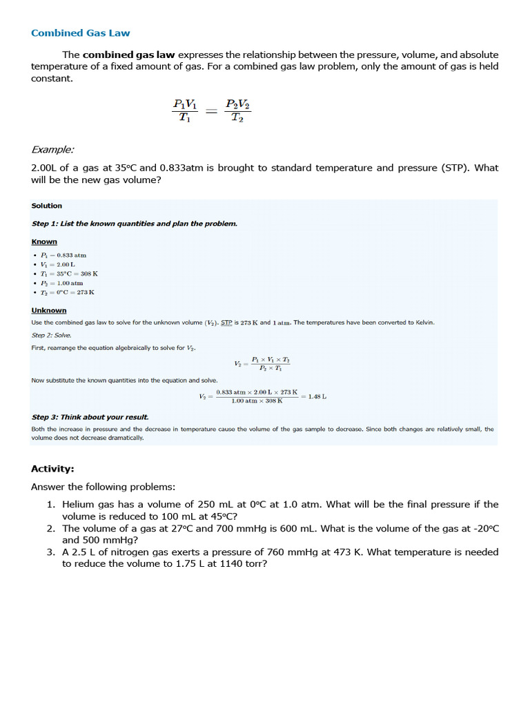 Combined Gas Law Pdf