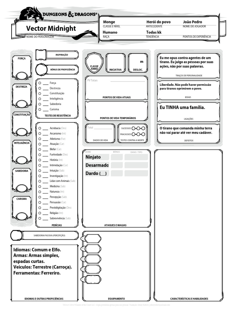 Ficha de Personagem para RPG D&D | PDF