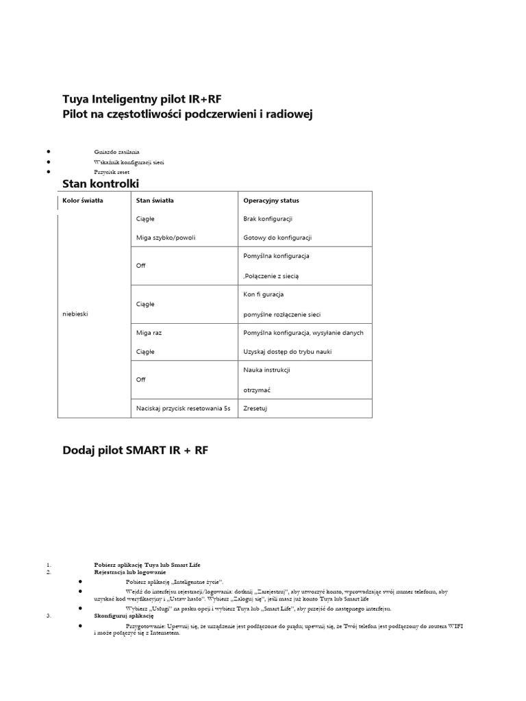 Tuya Inteligentny Pilot IR I RF Instrukcja | PDF