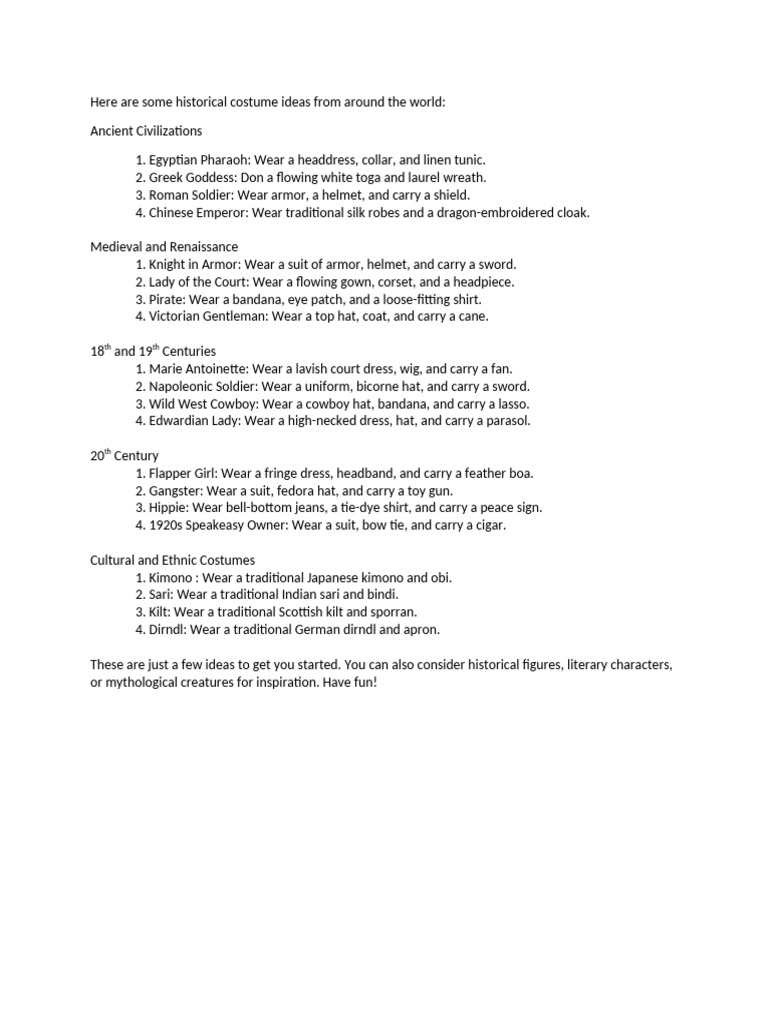 Global Historical Costume Ideas PDF