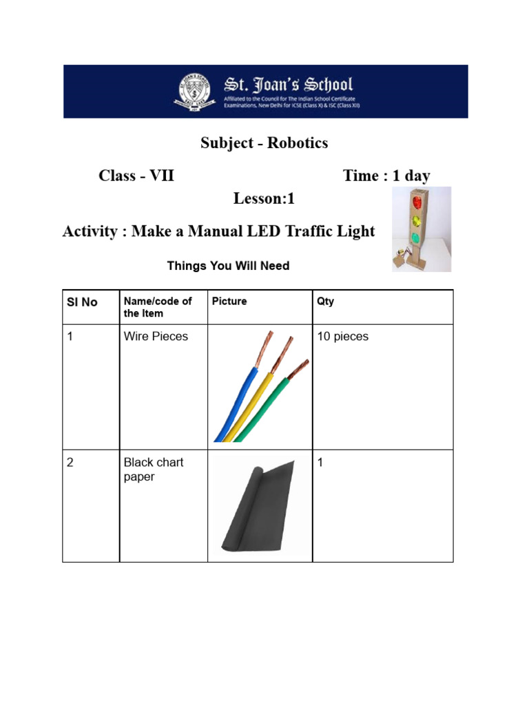 Class Vii Robotics Lesson 1 Led Traffic Light Making | PDF