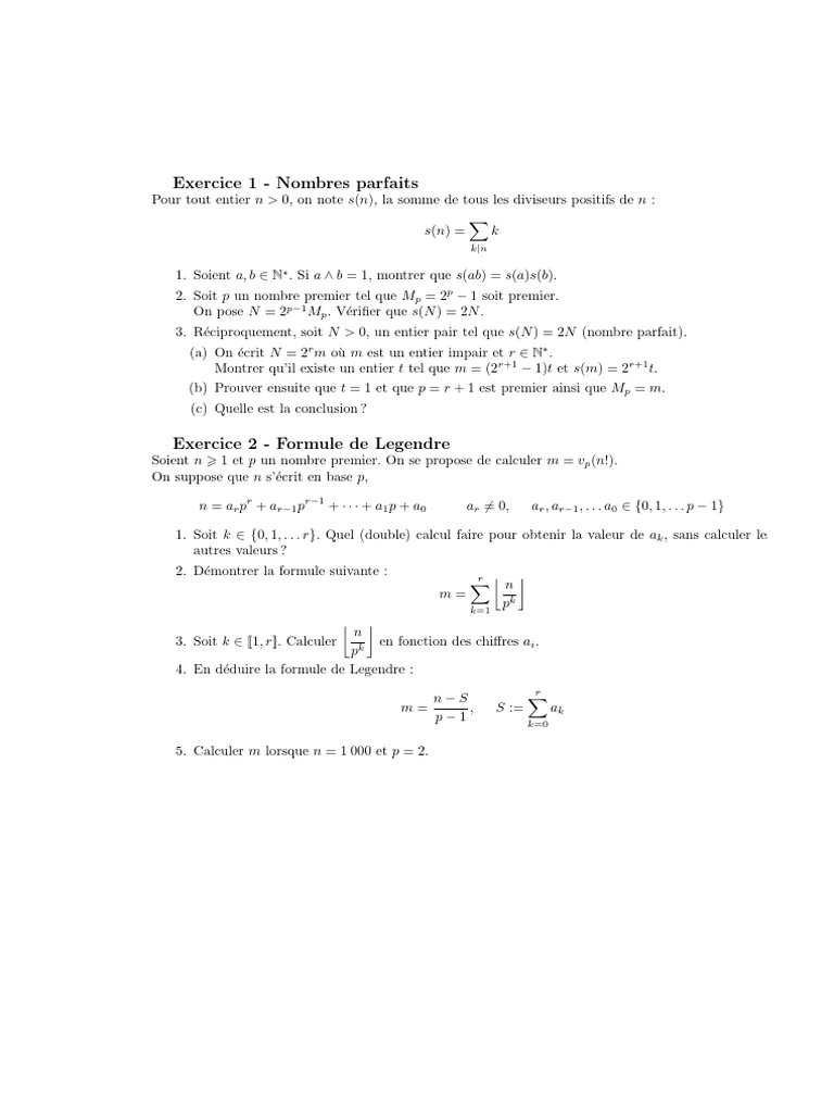 Formule et théorème de Legendre | PDF | Analyse mathématique ...