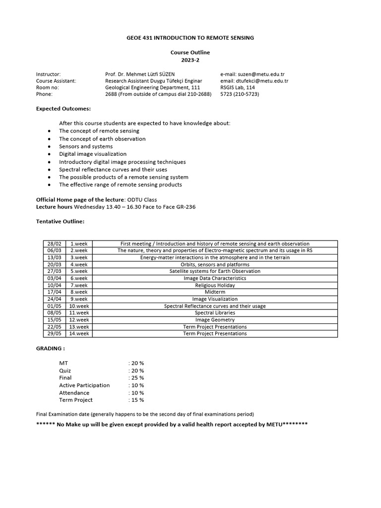 Geoe 431 Remote Sensing - 2023 - 2 | PDF | Remote Sensing | Physical ...