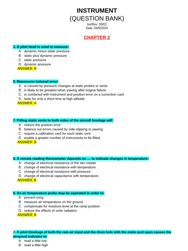 ATPL - Instrumentation (656 - Highlighted) | PDF | Aviation | Aircraft