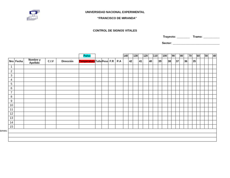 Formato de Signos Vitales para Llenar | PDF