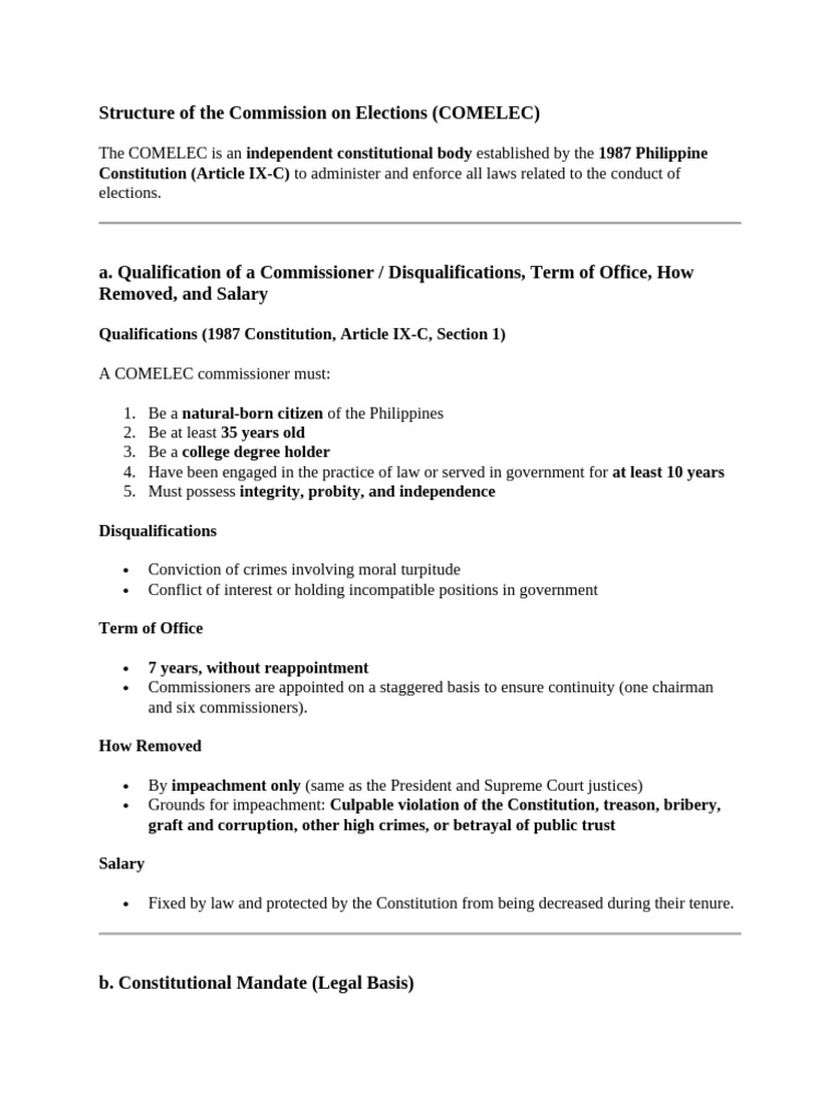 Structure and Functions of COMELEC | PDF | Commission On Elections ...
