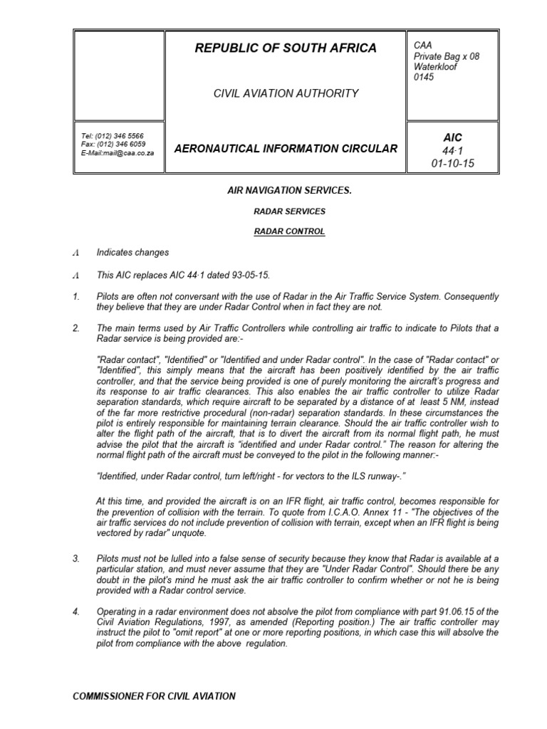 AIC 44.1 | PDF | Air Traffic Control | Instrument Flight Rules