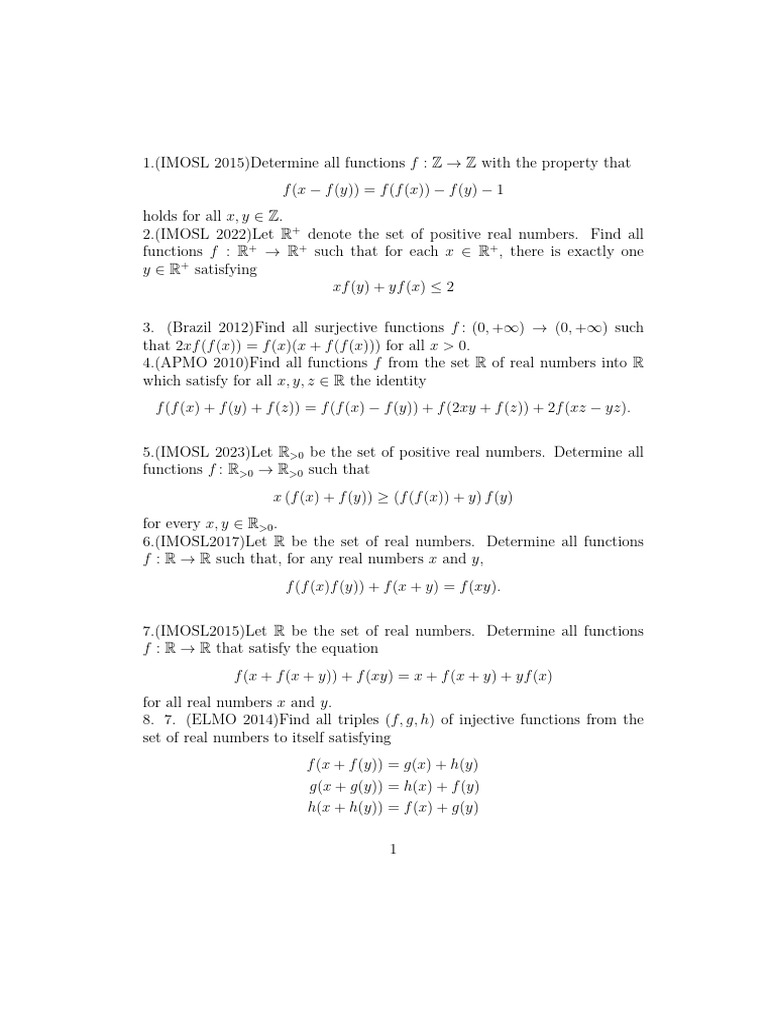 Functional Equations Problem Set | PDF