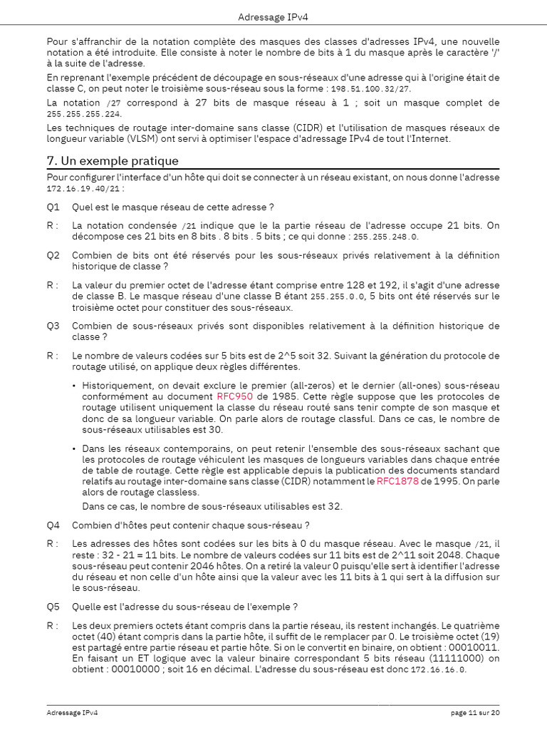 Notation et exemples d'adressage IPv4 | PDF | Adresse IP | Protocole ...