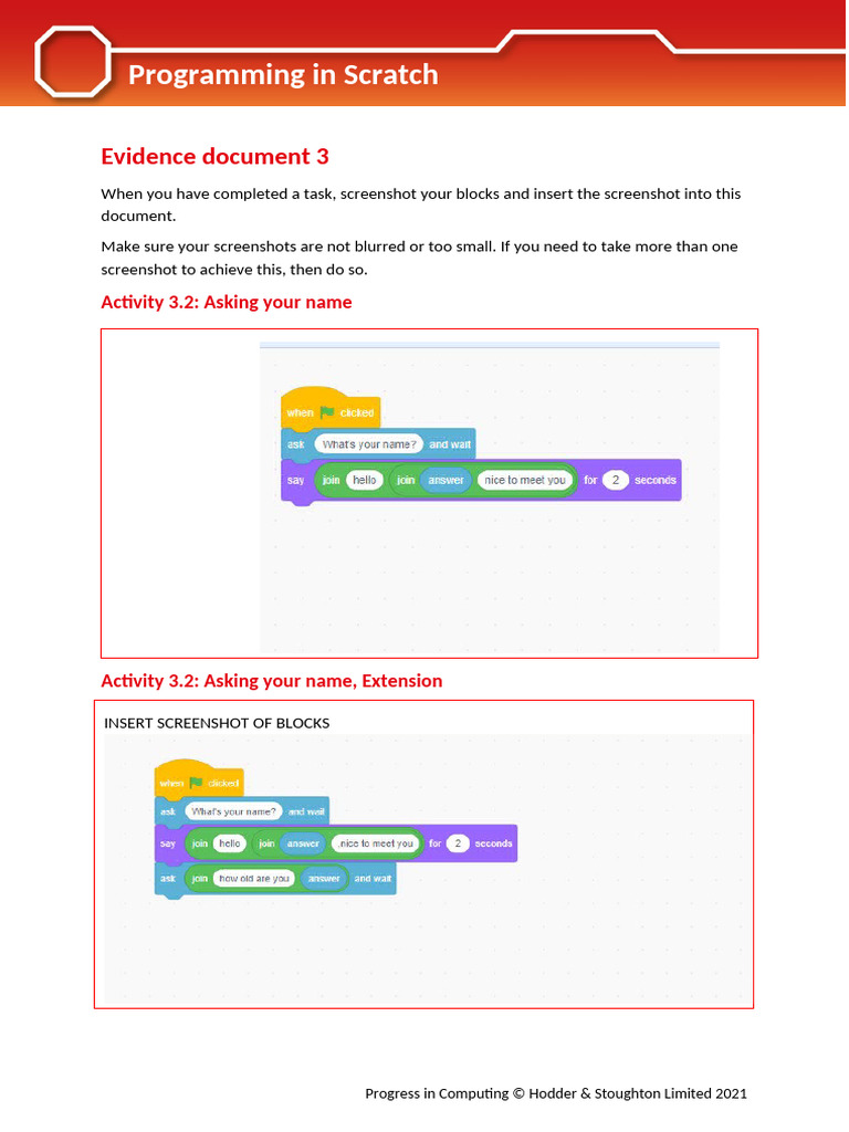 Programming in Scratch Evidence Document 3 | PDF