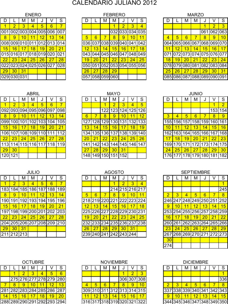 CALENDARIO JULIANO 2012